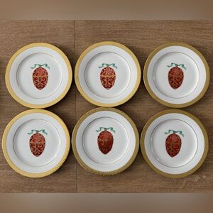 Royal Gallery Gold Buffet 8.5 in Red Faberge Egg Themed Plate - Set of 6